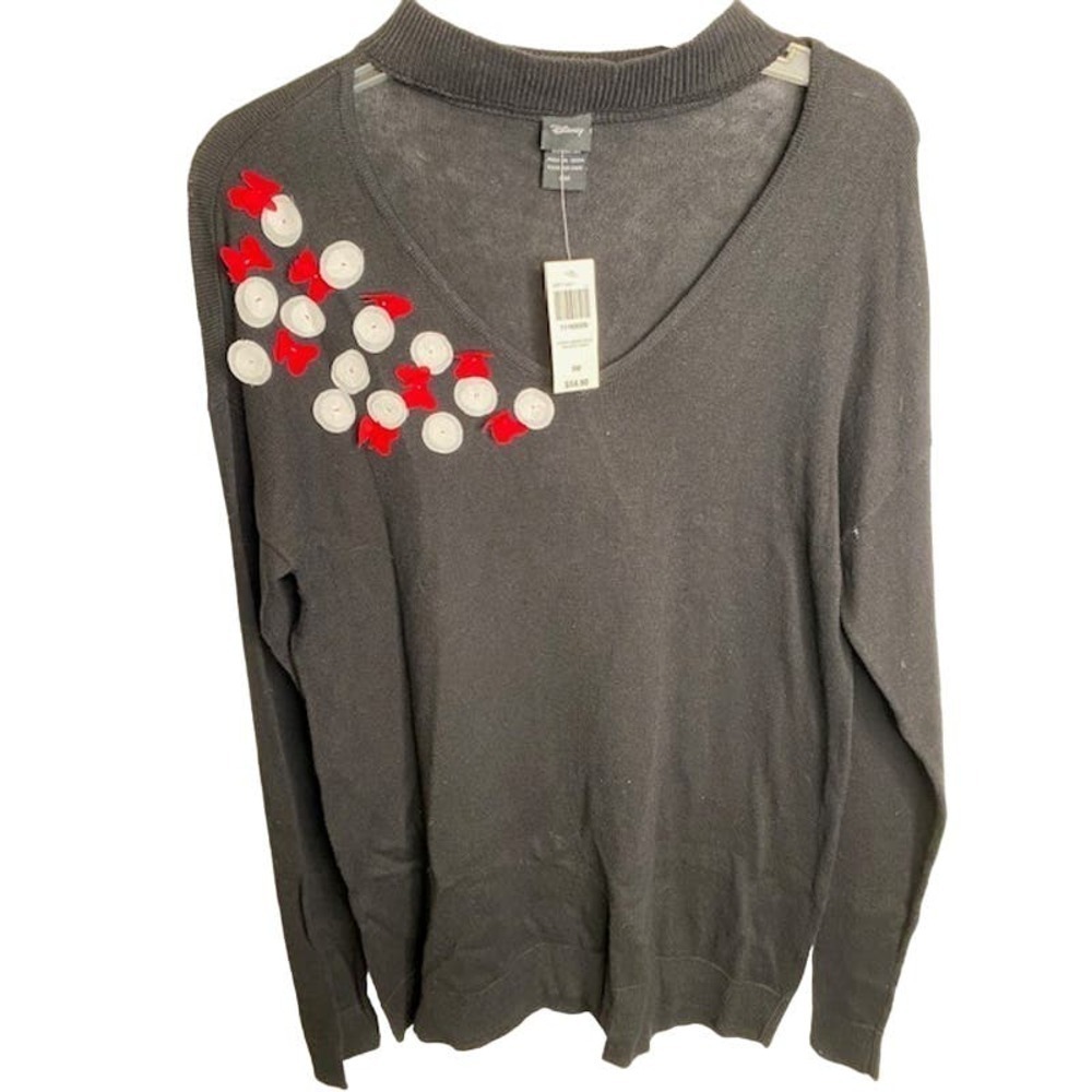 Disney Black women's‎ sweater with chiffon flowers sz Small NWTs
